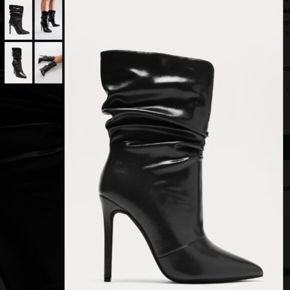 Women's Black High Heel Slouch Ankle Boots - Pointed Toe, Stiletto Heels - 7 - Picture 1 of 5
